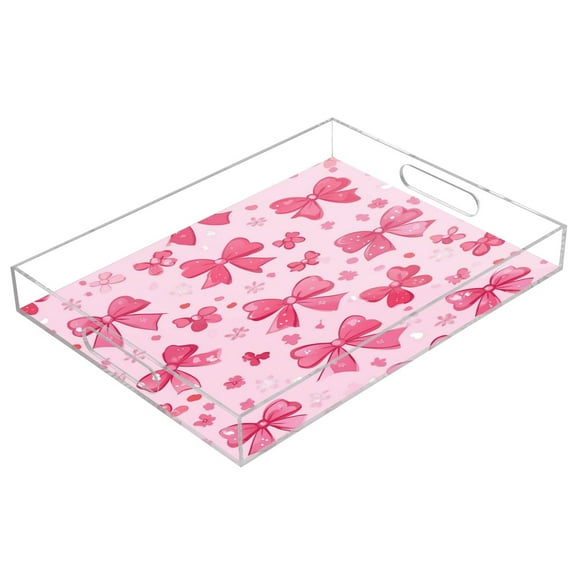 Clear Acrylic Tray Water Cup Tray Teacup Jewelry Storage Tray for Serving and Home Decor Pink Cute Bows