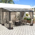 thumbnail image 3 of Kullavik 10' × 12' Hardtop Gazebo for Patio,Wall-Mounted Lean to Gazebo Pergola with Sloping Roof and Durable Aluminum Frame, Large Heavy Duty Awnings for Decks,Backyard, Grey, 3 of 9