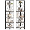 thumbnail image 1 of Gymax 2 PCS 5-tier Corner Display Rack Corner Ladder Bookshelf w/ Sturdy Metal Frame Oak & Black, 1 of 10