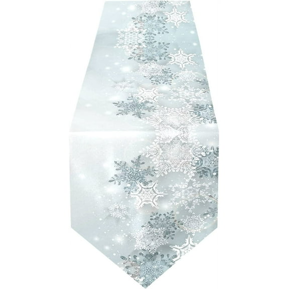 Silver Snowflakes Winter Christmas Table Runner 13x72 Inches Long,Table Cloth Runner for Wedding Birthday Party Kitchen Dining Home Everyday Decor
