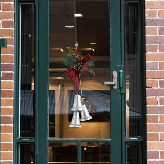 Décor de Noël Hangs Cloche Décorative de Noël Ornement à Carreaux Rouges et Noirs Branche Baie Sonnette Festive Crochet de Porte Décoration Murale Ornement Suspendu de Noël Déguisement pour la Maison