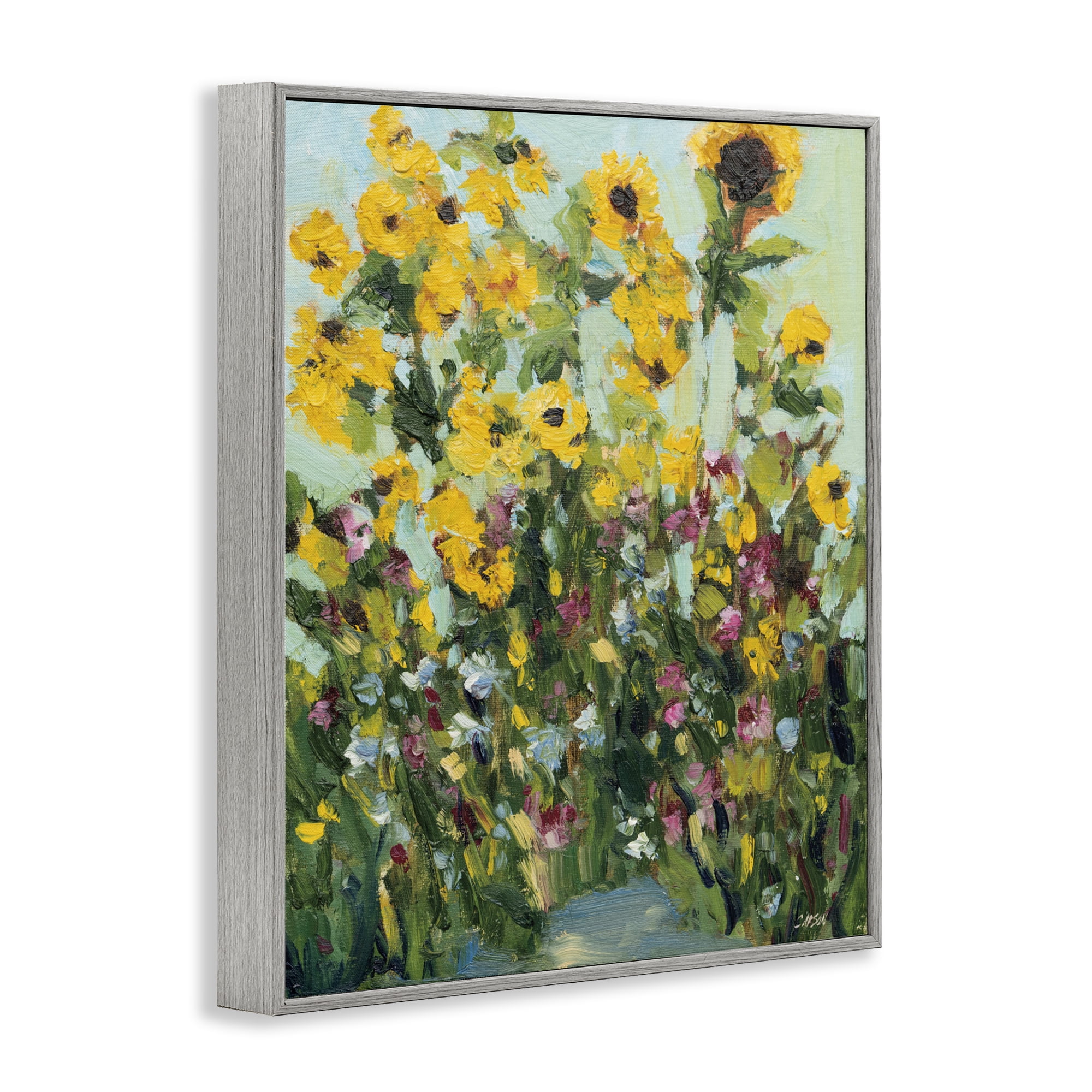 Stupell Industries Sunlit Sunflowers in Garden Gray Framed Giclee Art, design by Carson Overstreet