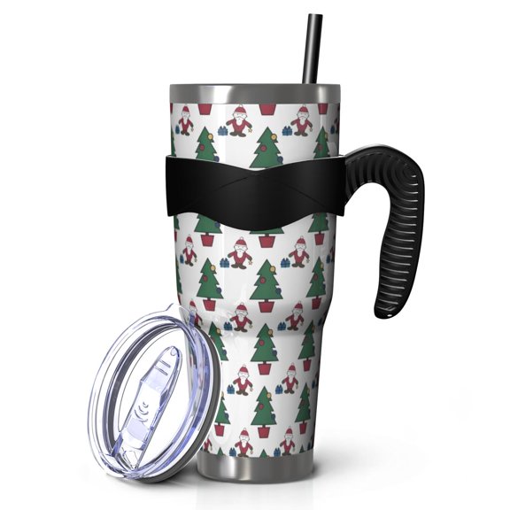 40oz Tumbler,White Christmas Santa and Tree Pattern Insulated Tumblers with Removable Handle,Stainless Steel Double Vacuum Coffee Tumbler Cup with Straw for Home,Office,Travel,Party