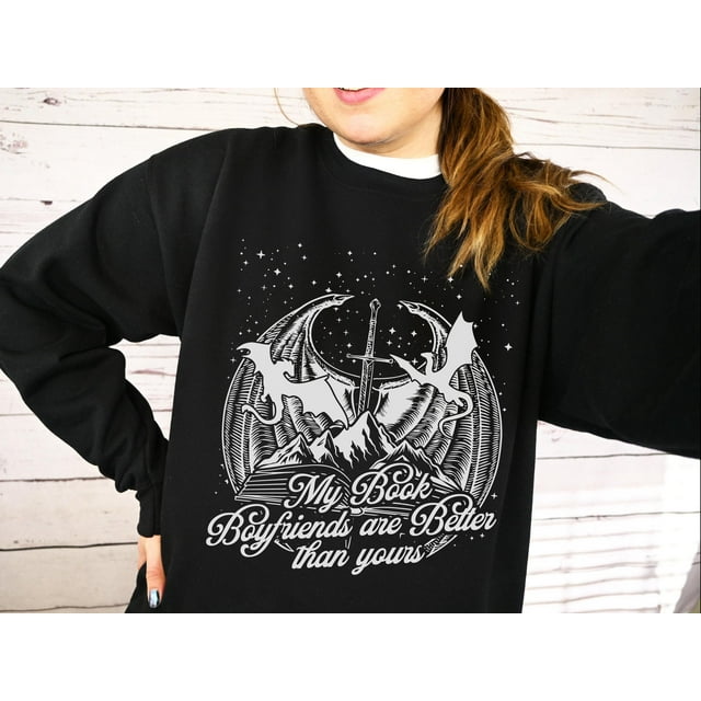 Book Boyfriend Bookish Sweatshirt, Smut Reader, Romantasy Reader, Book Trope, Romance Read - Black - S