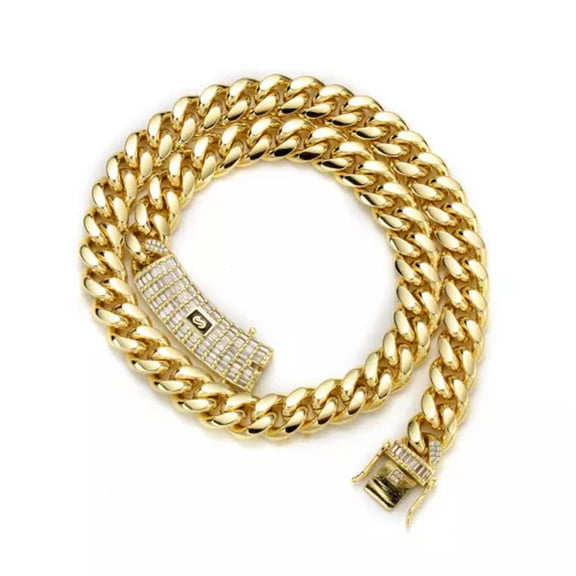 GKNET 6-14Mm Hip Hop Stainless Steel Cuban Chain Necklace Bracelets 18K Gold Plated-30 in-10mm