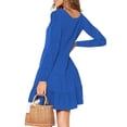 thumbnail image 2 of Vestido de mujer Vestido de manga larga con cuello en V Mezcla de algodón Ropa informal Botón Ropa plisada, Azul, XXL Speravity AP003993-11, 2 of 5