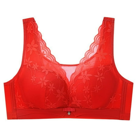 Yyeselk Everyday Bras for Women Push Up Lace Bras No Underwire Breathable Bra Comfortable Wireless Daily Bras Red 38/85CD