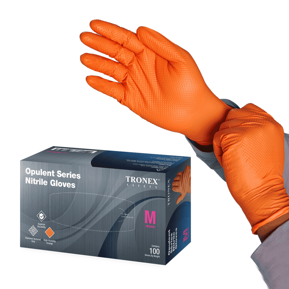 Tronex Orange 8 Mil Heavy Duty Disposable Nitrile Gloves, Diamond Texture, Food Safe, Large, Case of 1000