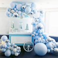 thumbnail image 4 of Kit de arco de guirnalda de globos azules, 141 piezas de globos blancos plateados azules, globos de aluminio plateados 4d, arco de globos de metal macarrón para baby shower de niño, 1er nacimiento, 4 of 5
