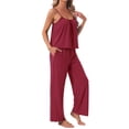 thumbnail image 4 of INSPIRE CHIC Women's Pajama Set Pleated Cami Top and Pants Knit Stretchy Soft Summer 2026 Lounge Sets with Pockets 2XL Red, 4 of 5