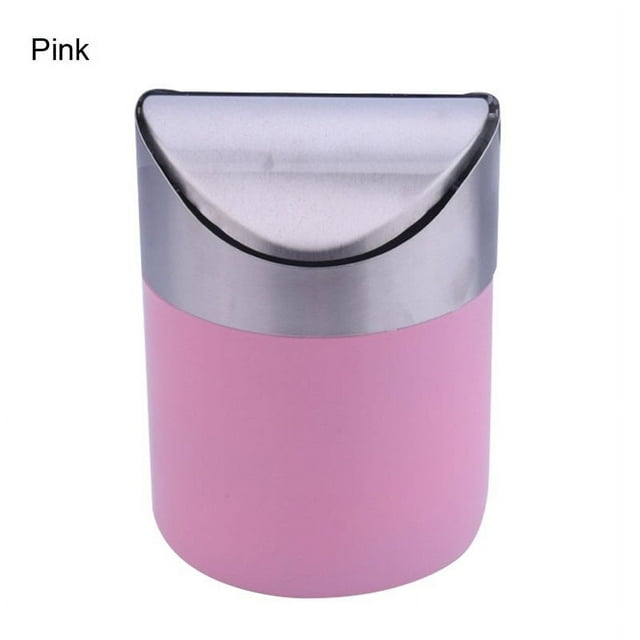 Stainless Steel Small Mini Trash with Swing Top Lid Countertop Trash Cans for Desk Car Office Kitchen Pink