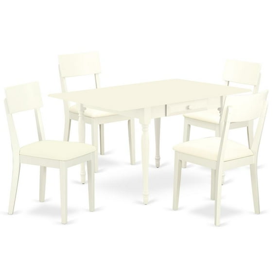 East West Furniture Monza 5-piece Wood Dining Set with Leather Seat in White