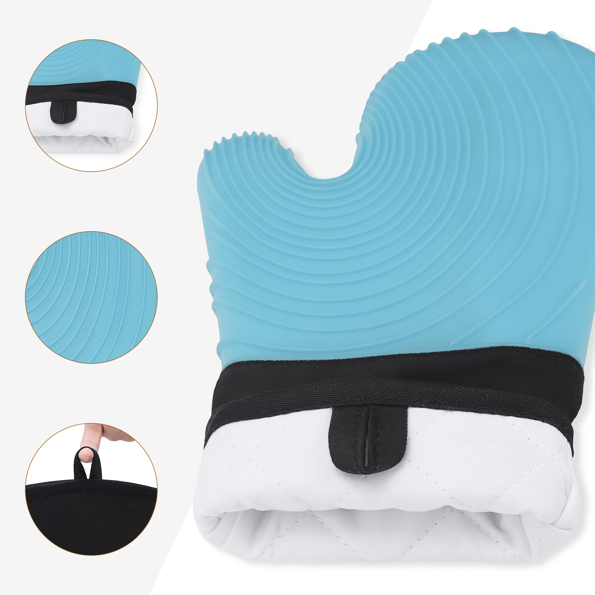 Unique Bargains Cotton Oven Mitts Heat-Resistant Cooking Gloves Sky Blue 13.4x7.1inch