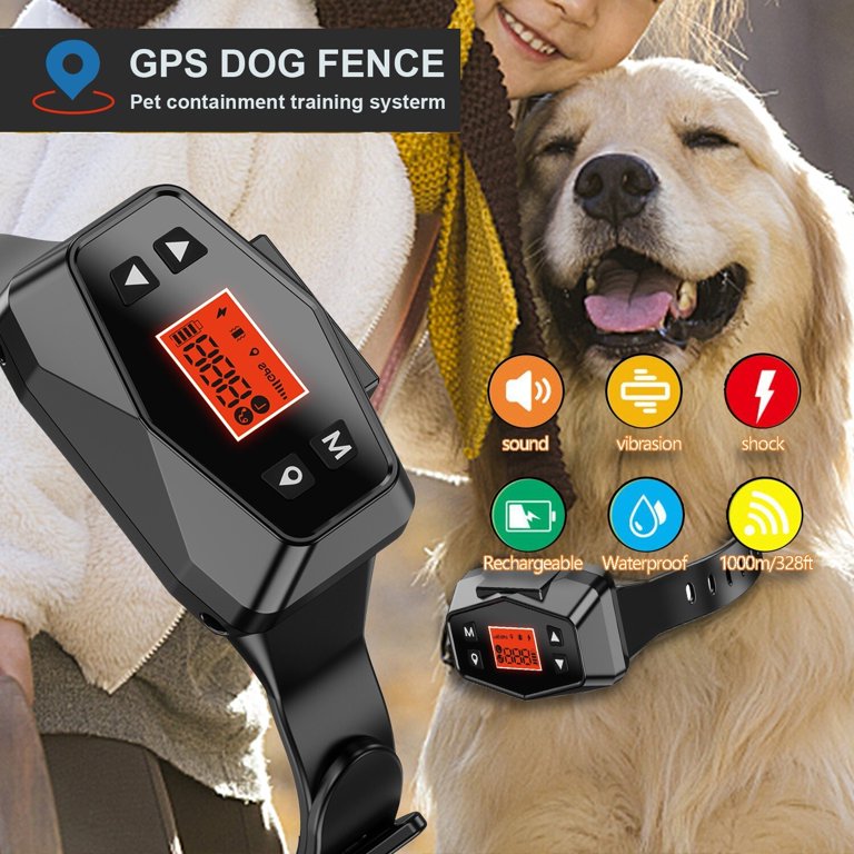 GPS Dog Fence Training Collar, Wireless Pet Containment System, IPX7  Waterproof/Rechargeable Pet Collar, Radius up to 1000 Yards - Walmart.com