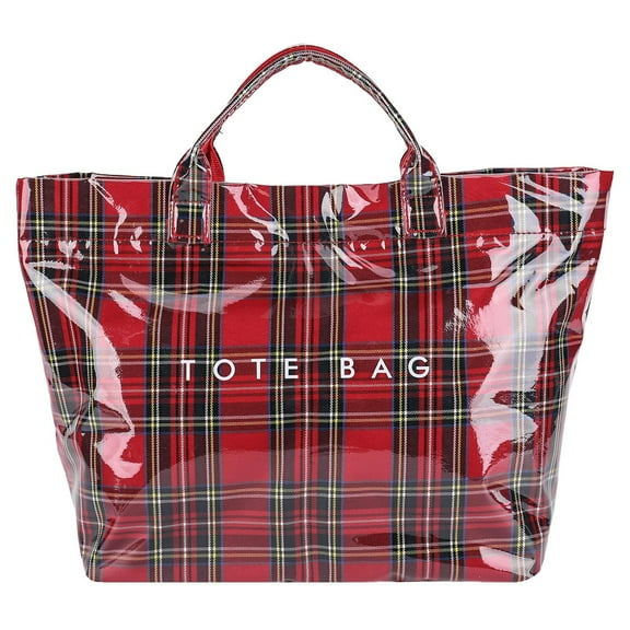 Plaid Waterproof Tote Bag Letters Print Shopping Bag Women's Handbag Christmas Gift PVC Material Kraft Paper Lining Spacious Carry Holiday Present