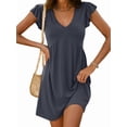 thumbnail image 2 of Women'S Summer Dresses Beach 2026 Casual Deep V Neck Loose Sundress Ruffle Sleeve Mini Dress Gray-Blue XXL, 2 of 8
