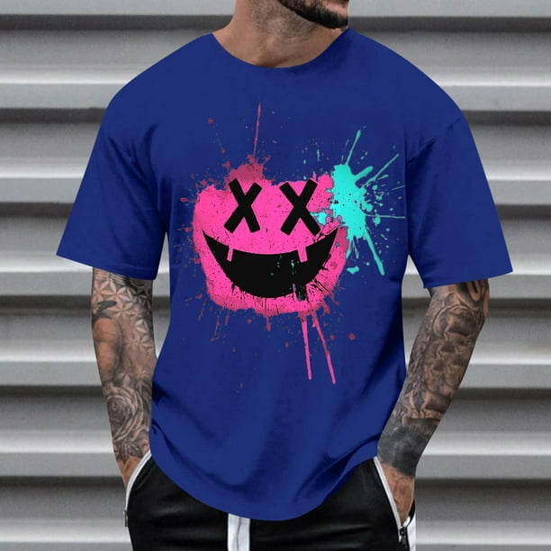 Blusas y camisas de manga corta con cuello redondo para hombre, blusas casuales de verano a la moda con cuello redondo y estampado para hombre.