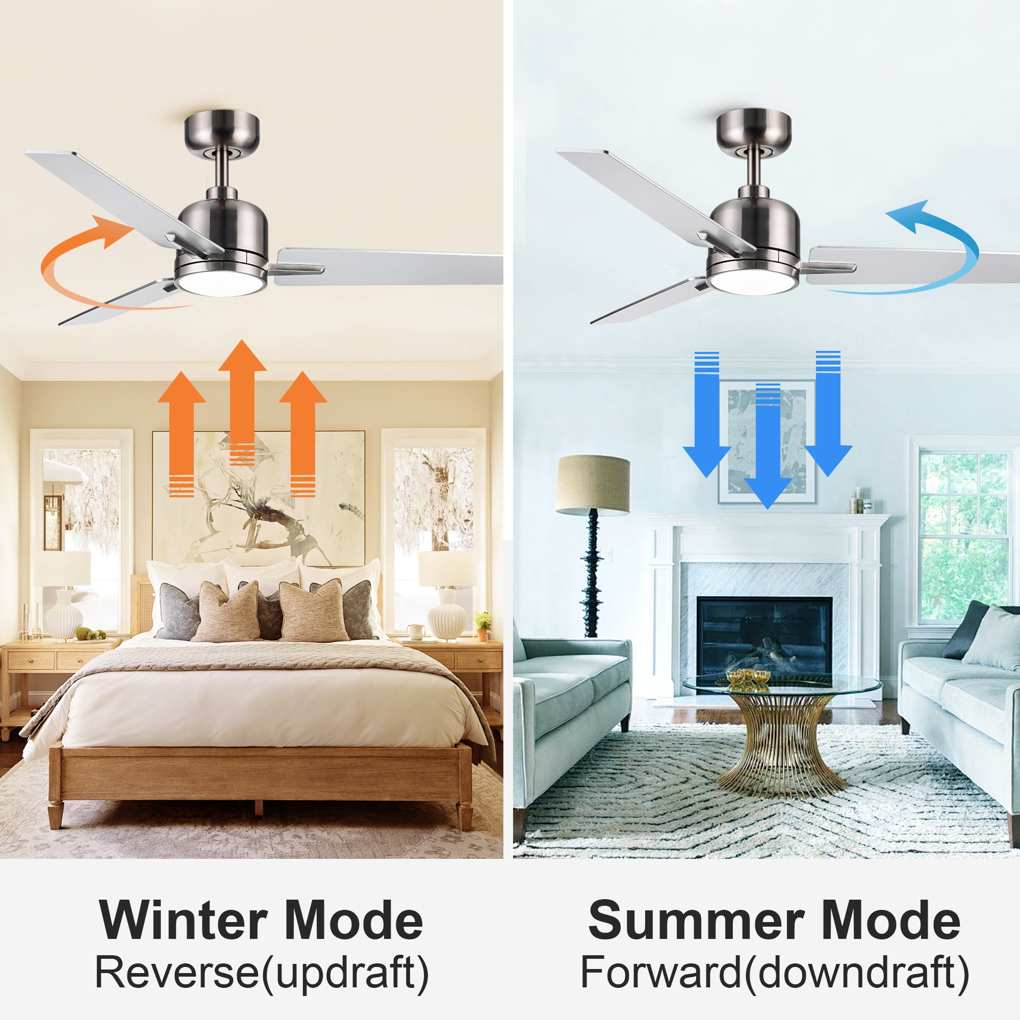 Leumius 52" Bruched Nickel Lowe Profile Ceiling Fan with Dimmable 3CCT LED Light,Modern Ceiling Fan for Living Room Bedroom
