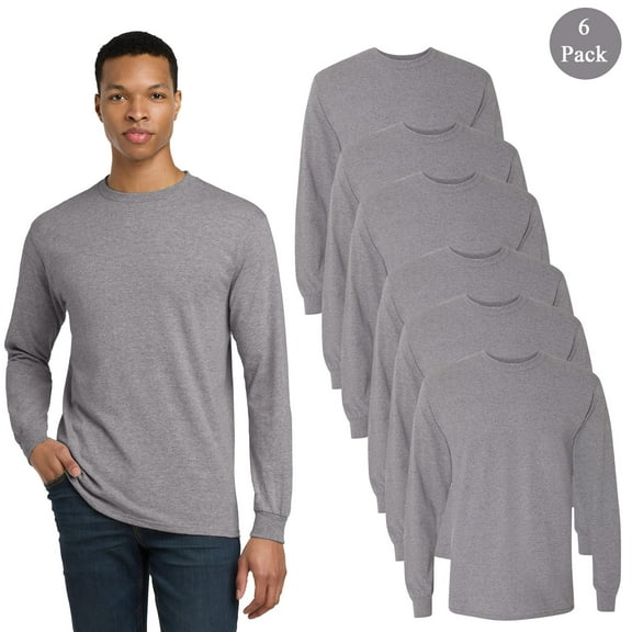 Gildan Dryblend Long Sleeve T-Shirt for Men, 6 Pack Crew Neck Tee, Graphite Heather, S