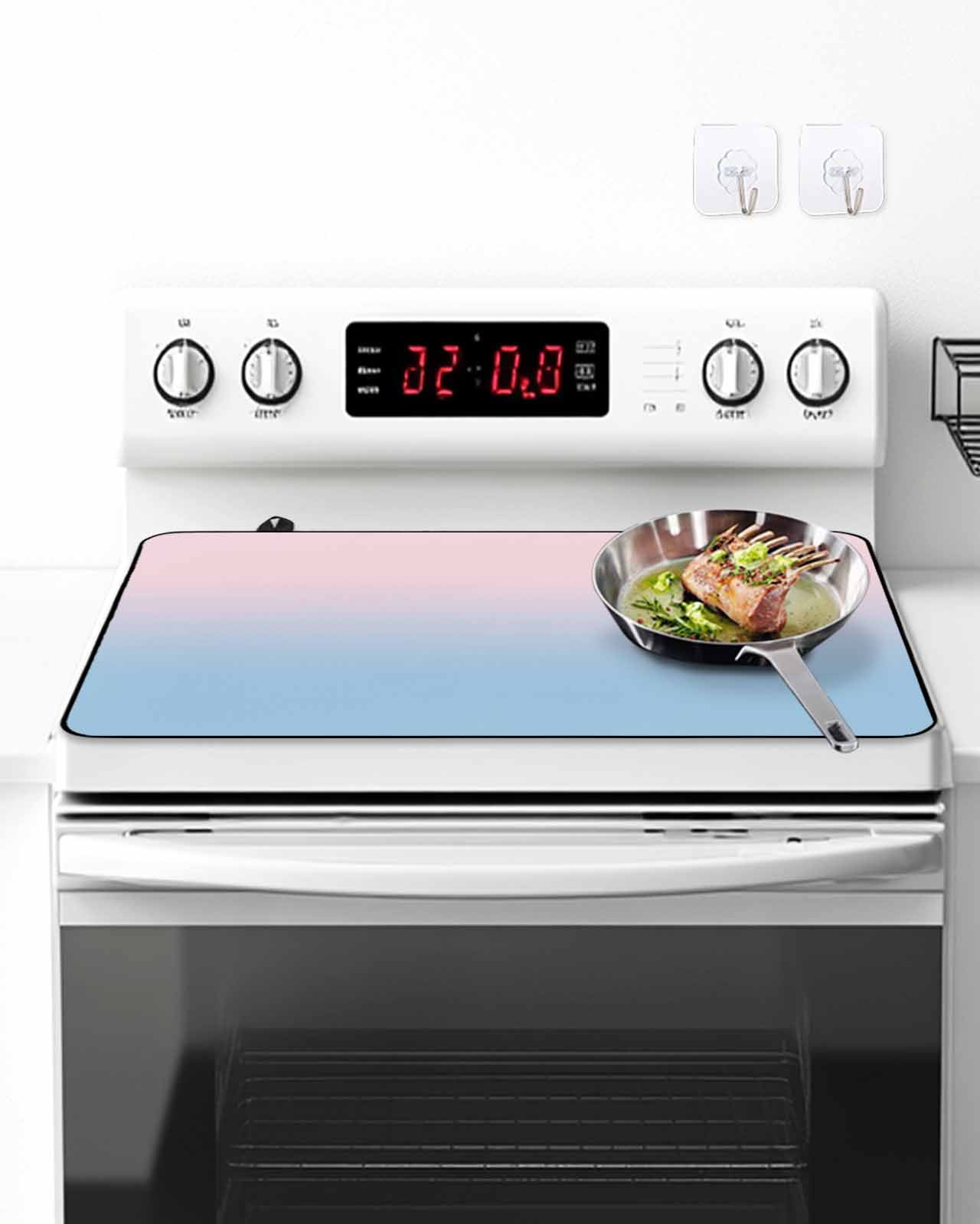 Stove Top Covers for Electric Stove, Pink Blue Ombre Glass Stovetop Cover Protector, Pink Gradient Color Modern Abstract Art Induction Cooktop Protector Oven Mat for Kitchen Countertop 24"x21"