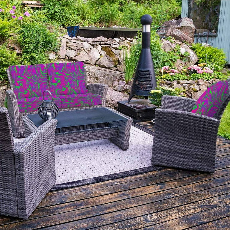 Outdoor Deep Seat Cushion Set Wave Colorful Neon Proton Marble Chaos Purple Green Plastic Pink Back Seat Lounge Chair Conversation Cushion for Patio