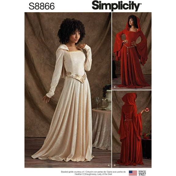 Simplicity Women's Fantasy Cosplay Costume Gown Sewing Patterns, Sizes