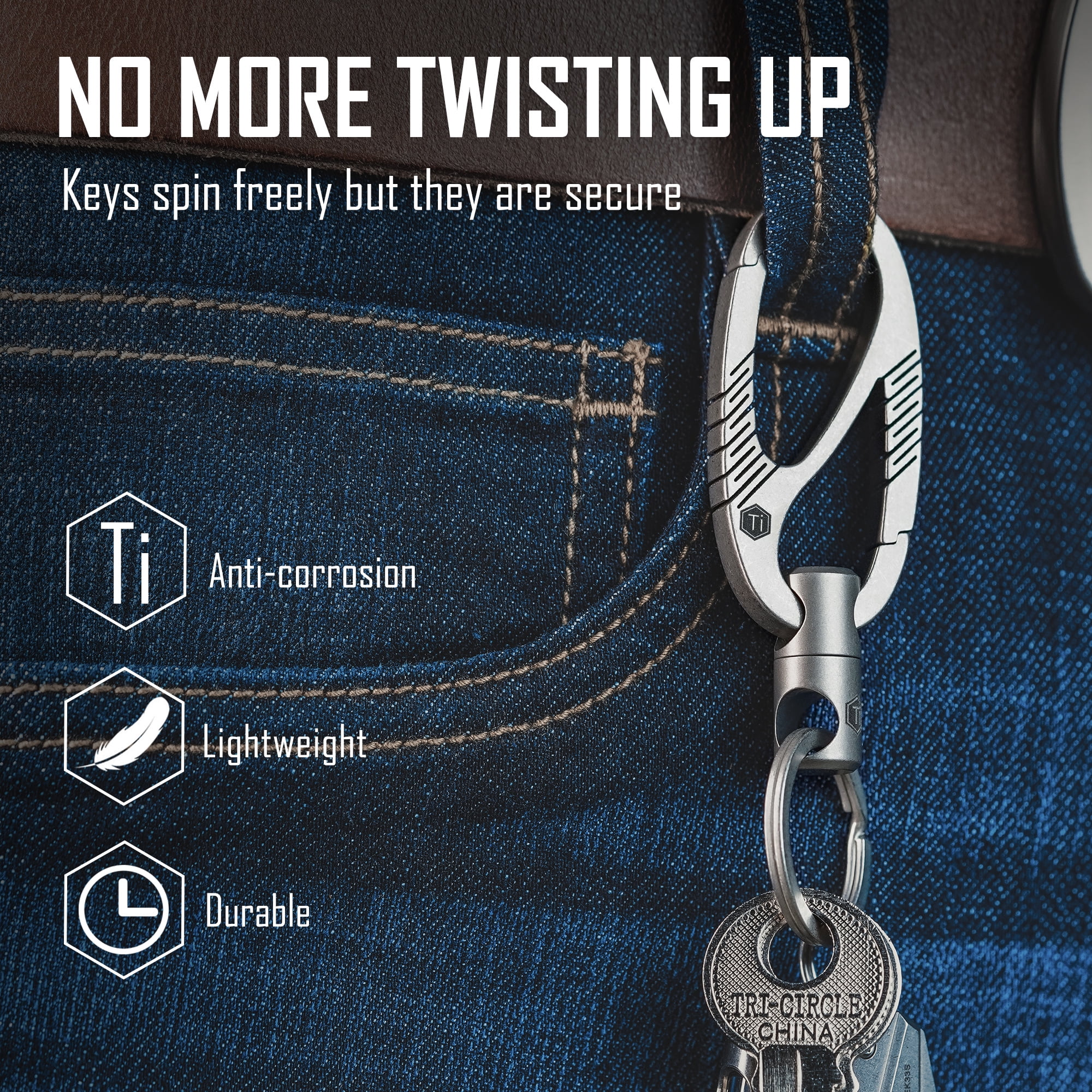 KeyUnity KM04 Titanium Carabiner Keychain Clip & KA15BK Double-end Swivel  Keychain Key Ring Connector Bundle