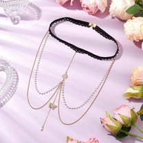 Brass Clear Cubic Zirconia Layered Sun Butterfly Tassel Thigh Leg Chains Black Elastic Stretch Body Jewelry for Women Golden 360mm