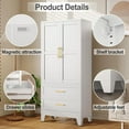 thumbnail image 5 of 61” Metal Storage Cabinet with 2 Doors, 3 Adjustable Shelf and 2 Drawers, Pantry Cabinet, Armoire Wardrobe Closet for Home Office, Bedroom, Living Room (White), 13.78" D x 27.56" W x 61.02 "H, 5 of 8