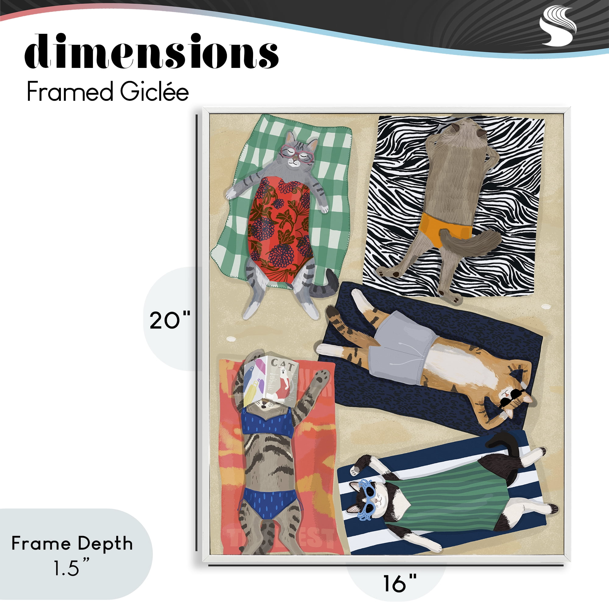 Stupell Industries Summer Sunbathing Cats White Framed Giclee Art, design by Hanna Melin