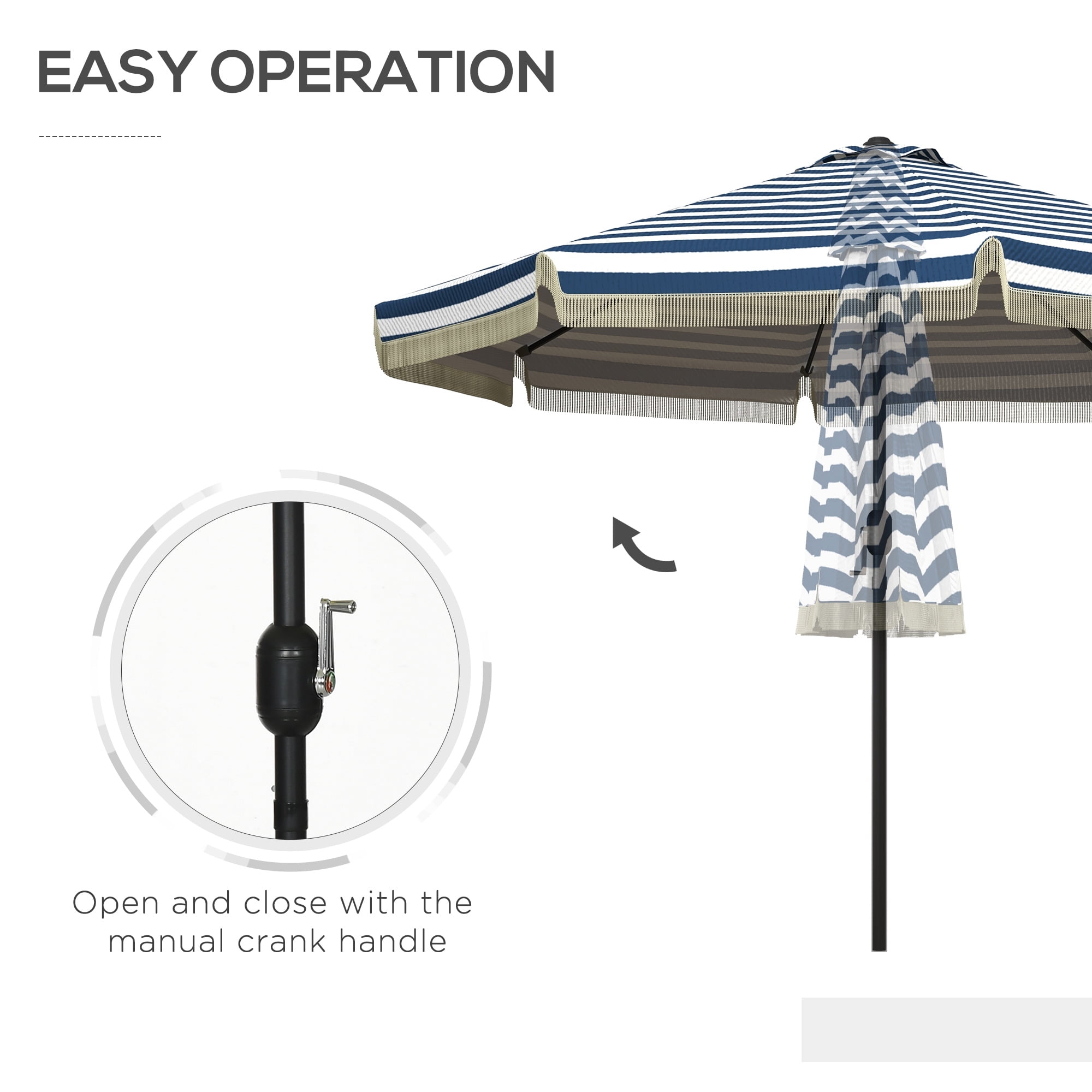 Outsunny 9ft Patio Umbrella with Tilt, Ruffled Outdoor Umbrella, Blue