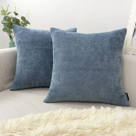 

Decorative Throw Pillow Covers Modern Texture Thick Chenille Cushion Covers for Bed Sofa Hand Made Chunky Wave Accent Square Daily Pillowcases 2 Pack(16x16 inch Blue)
