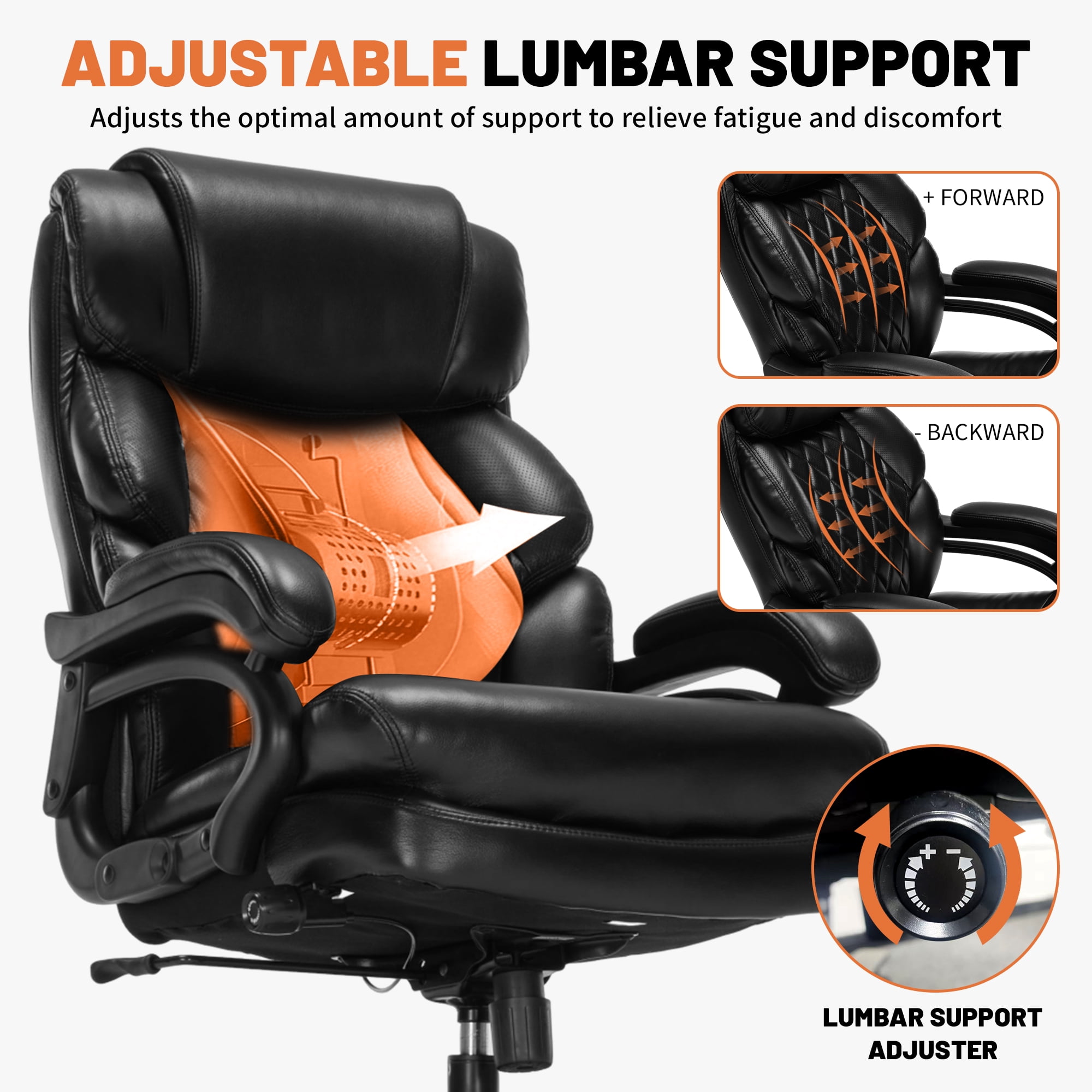 Qusaphy 800LBS Big and Tall Executive Office Chair, PU Leather Ergonomic Desk Chair with Adjustable Backrest and Thick Padded Cushion, Heavy Duty Chair for Home or Office Black
