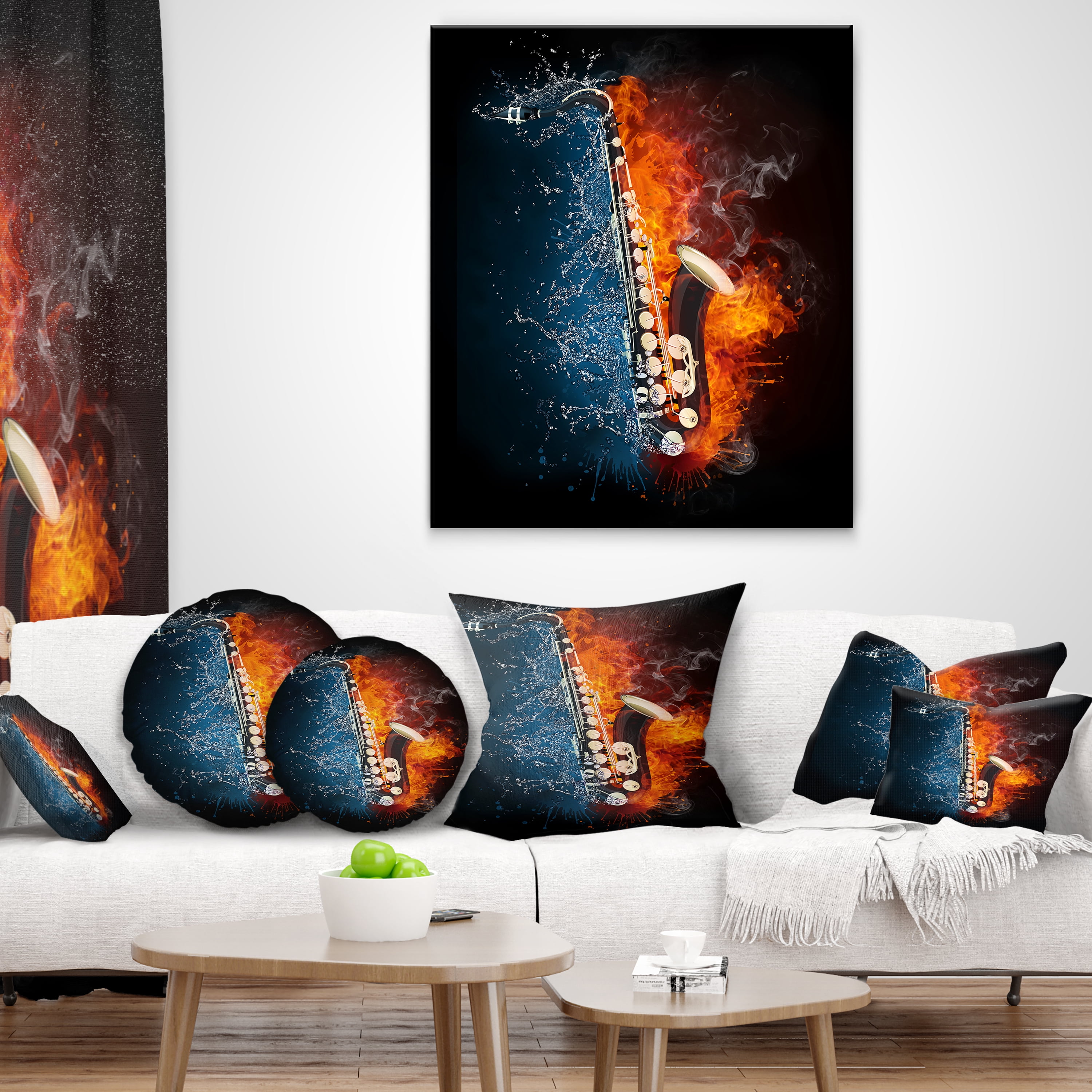 Designart Saxophone - Music Throw Pillow - 12x20