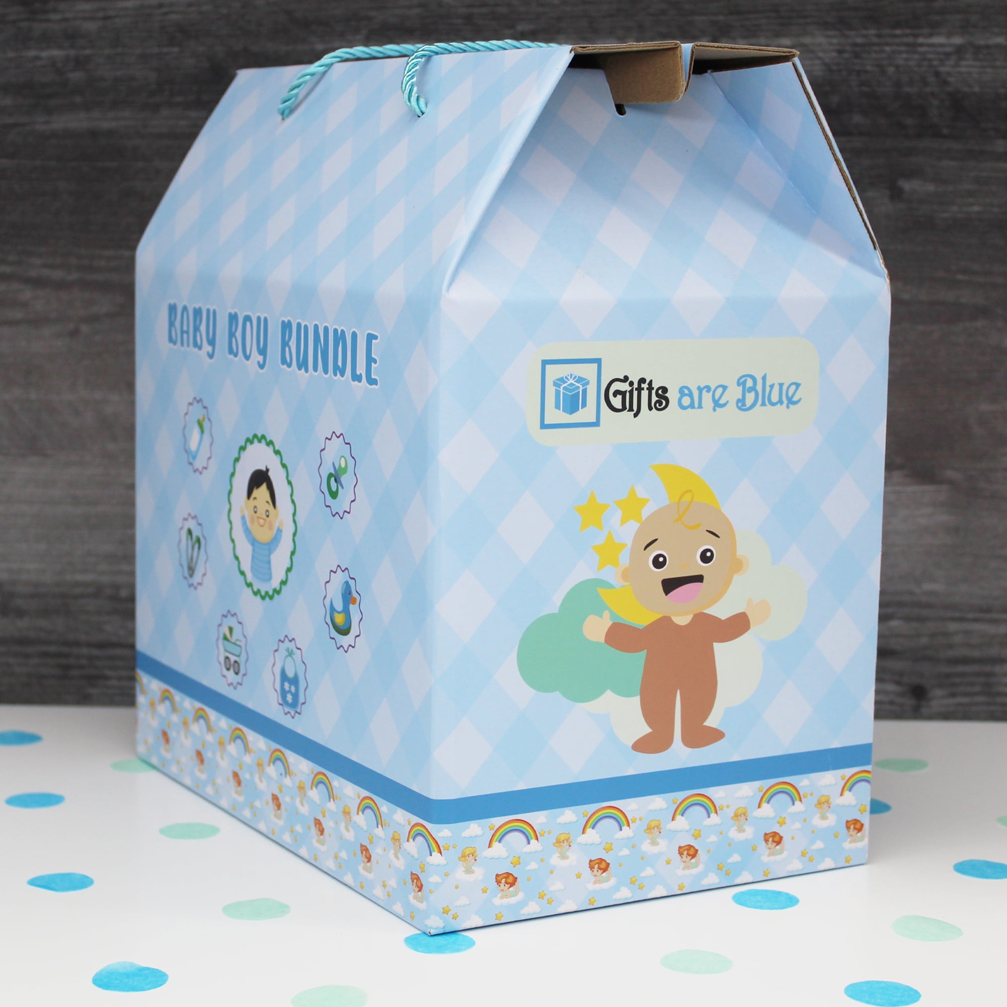 Gifts Are Blue Baby Boy Bundle Gift Set with Essentials, Toys & Accessories for 1st Year, 12 Items