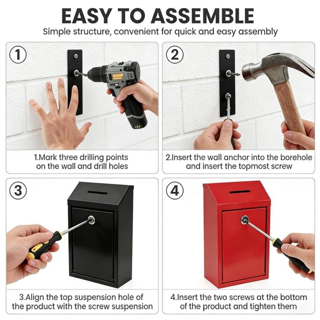 Outdoor Locked Mailbox Rainproof Wall School Mail Thickened Steel Security Mailbox for Donation Suggestion