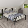 thumbnail image 2 of Queen Size Metal Platform Bed, Full Bed Frame with Vintage Headboard Footboard, Sturdy Metal Slats and Center Legs Support, 10" Under-bed Storage Space, Noise Free, No Box Spring Needed, Matte Black, 2 of 7