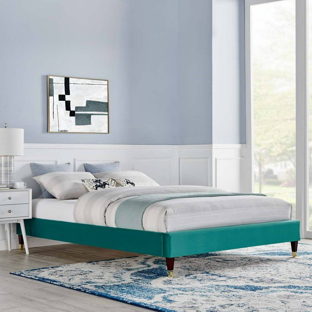 Modway Harlow Perfomance Velvet Platform Bed Frame, Full, Teal