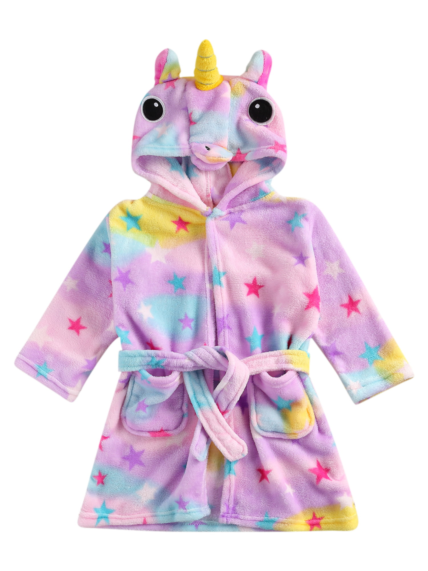 Kid Bathrobe Unicorn Robe with Unicorn Kids Slippers Unisex Flannel Nightgown Hooded Sleepwear