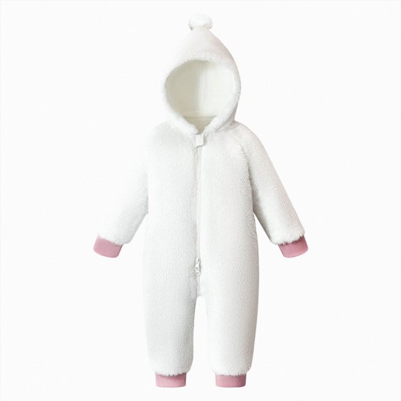 WUANDIXFA Newborn Winter Clothes Girl Cute Romper Cute and Cozy Fleece Full Body Romper Jumpsuit for Winter Home Wear,White,3-6 Months