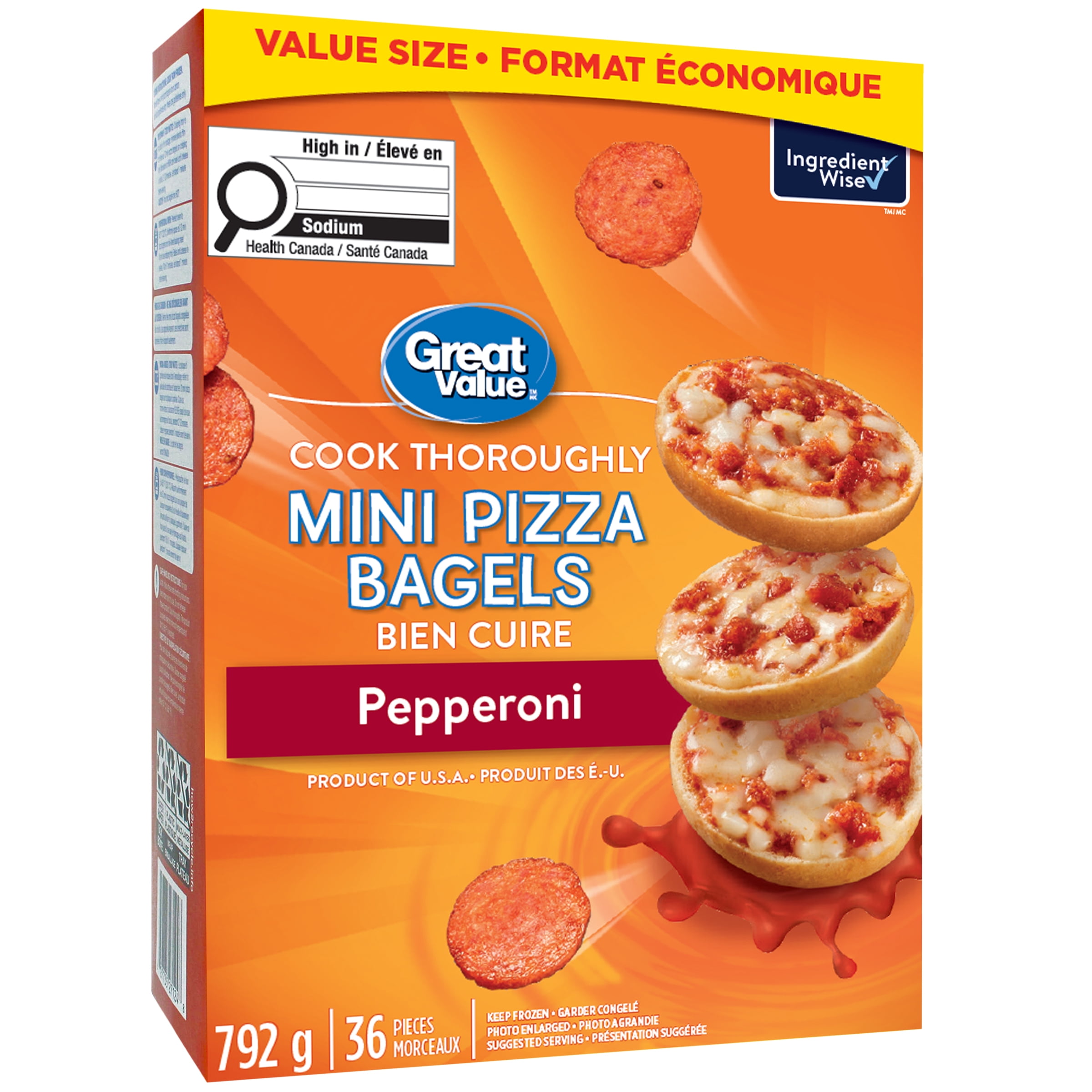 Great Value Frozen Pepperoni Mini Pizza Bagels, 792g