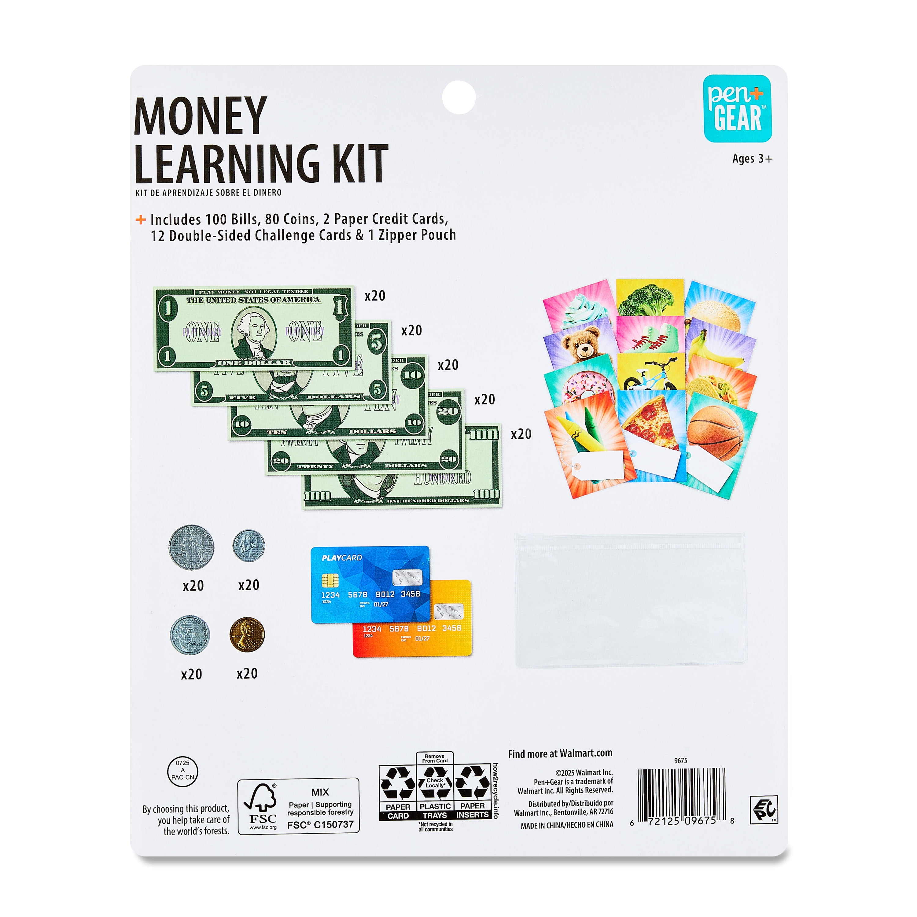 Pen+Gear Play Money Set for Kids for Pretend Play, Learning Math, Dollars & Making Change