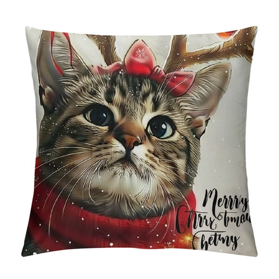 PHYHOO Christmas Pillow Cover Merry Christmas Cat Decoration Holiday Farmhouse Winter Pillow Case Decor for Home Sofa Couch