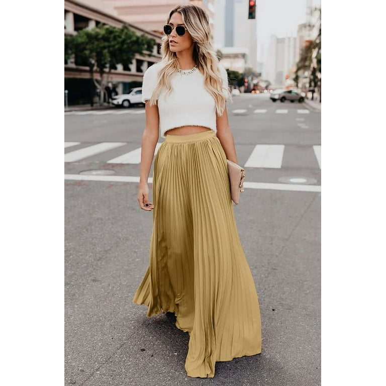 Chouyatou Women's Elegant Maxi Skirt High Waisted Pleated Chouyatou Women's Elegant Maxi Skirt High Waisted Pleated