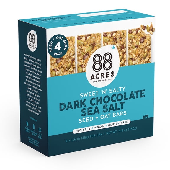 88 Acres Seed   Oat Bars | Dark Chocolate Sea Salt | Gluten Free, Nut-Free Granola Snack Bar | Vegan & Non GMO | 4 Pack