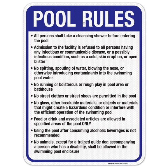 Michigan Pool Rules Sign, Complies With State Of Michigan Pool Safety Code, 18x24 Reflective Aluminum EGP