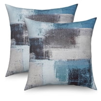 Blue and Grey Abstract Throw Pillow Covers 18x18 Set of 2,Modern Linen Pillow Cases for Bedroom Sofa Couch
