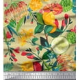 thumbnail image 1 of Soimoi Beige Moss Georgette Fabric Lemon Slice,Leaves & Floral Printed Fabric 1 Yard 42 Inch Wide, 1 of 1
