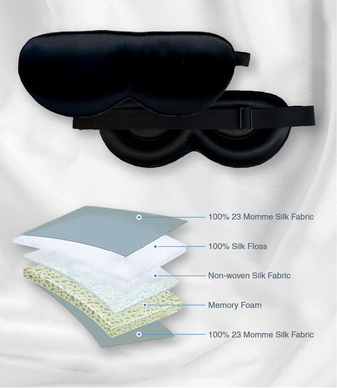 PROMEED Adjustable Pure Mulberry Silk Sleep Mask 23 Momme, 3D Contoured No-Pressure Cup Eye Mask for Sleeping, Super Soft Breathable Blindfold, Perfect Blocks Light for Sleeping (Pink)