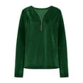 thumbnail image 4 of Lenpel Velvet Tops for Women Trendy Half Zip Long Sleeve T Shirts Loose Vintage Tees Dressy Casual Velour Blouses(Green,Medium), 4 of 7